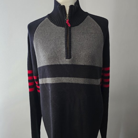 men's AEROPOSTALE 3/4 zip SWEATER black STRAIGHT HEM warm RED gray - Picture 2 of 13
